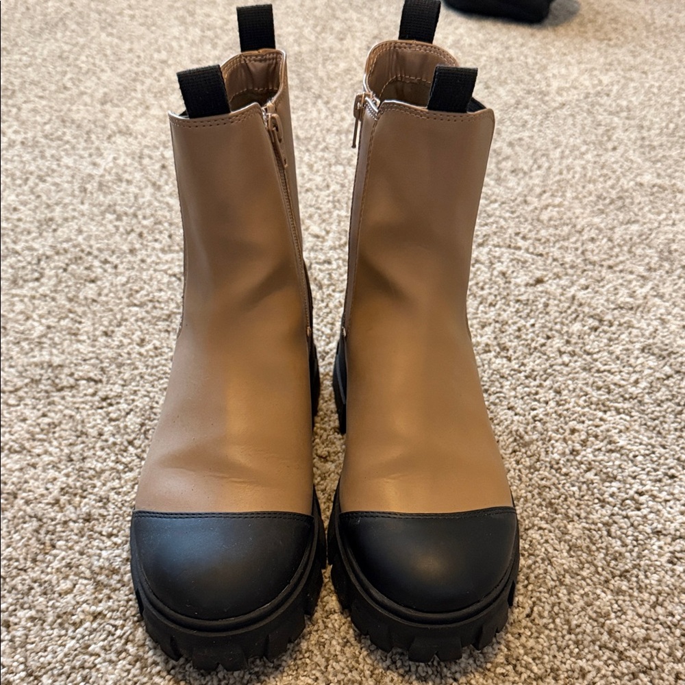 A New Day Tan and Black Women's Rain Ankle Boots